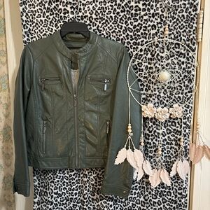Green faux leather jacket